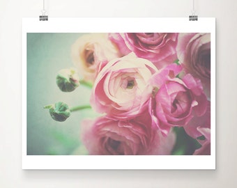pink ranunculus photograph, pink flower print, bouquet photograph, nursery wall art, fixer upper decor