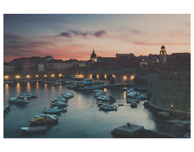 Dubrovnik harbor sunset photograph, boat print, Adriatic Ocean photograph, travel print, Croatia wall art image 2