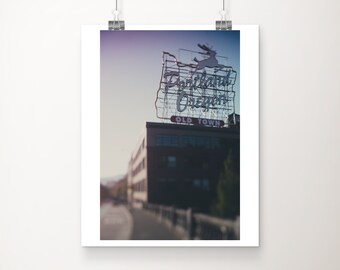 Portland Oregon Sign print, Portland photograph, Pacific Northwest decor, urban decor, white stag sign print, Oregon photograph