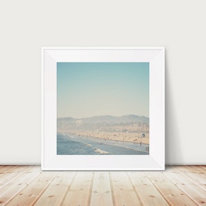 Santa Monica print, aerial beach photograph, Pacific Ocean print, West Coast decor, large wall art, California decor