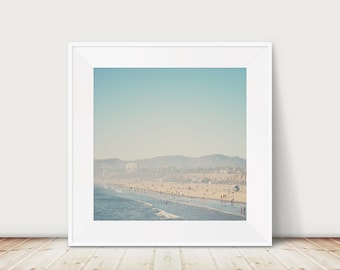 Santa Monica print, aerial beach photograph, Pacific Ocean print, West Coast decor, large wall art, California decor