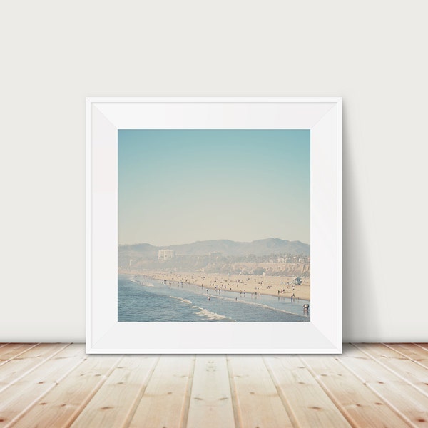 Santa Monica print, aerial beach photograph, Pacific Ocean print, West Coast decor, large wall art, California decor