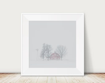 winter barn photograph, falling snow print, rustic decor, red barn print, midwest decor, rural Illinois photograph, large wall art