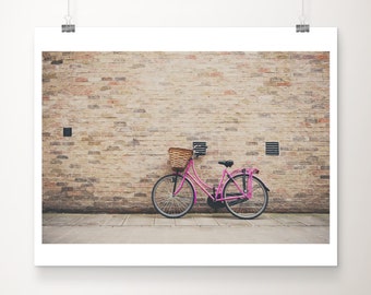 pink bicycle photograph, pink bike print, Cambridge photograph, English decor, travel photography