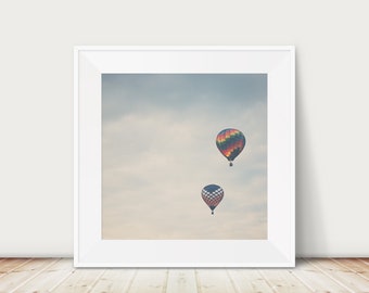 hot air balloon photograph, nursery decor, balloon ride print, midwest decor, adventure print, flight print, square balloon print
