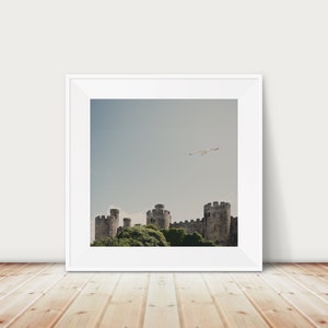 Conwy photograph, Welsh decor, Conwy Castle print, Roman City Walls art, Conwy travel print, sea gull photograph, bird in flight print image 1