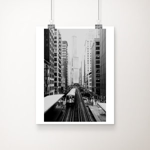 Chicago L Train Black and White Photo: South Loop Urban Art Print