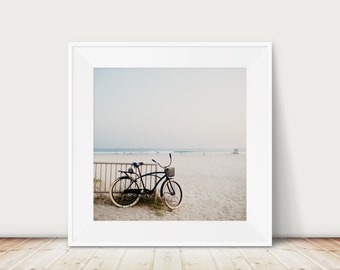 Huntington Beach photograph, beach bicycle print, California print, west coast decor, black bike photograph, wanderlust art