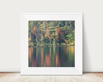 SALE New Hampshire print, Autumn leaf print, Fall photograph, Lake Chocorua print, East Coast decor, discounted 12x12 print