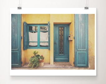 Provence print, Menerbes photograph, teal decor, teal door photograph, wanderlust print, travel photography, French architecture print