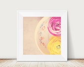 Ranunculus Flower Print: Pink & Yellow Floral Tea Cup Art