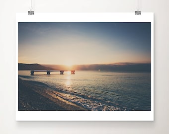 nice sunset print, mediterranean ocean photograph, beach house decor, France wall art