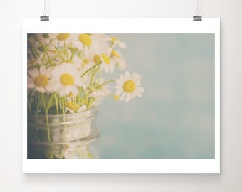 daisy photograph, white flower print, floral print, still life photograph, pastel decor, botanical print, large wall art, farmhouse decor