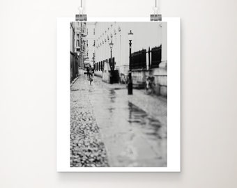 black and white Cambridge photograph, bicycle photograph, English decor, vertical bicycle print, travel photography, gifts for him