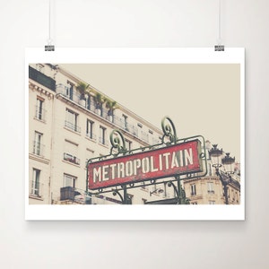 Paris photography, Paris metro sign print, spring in Paris art, Paris in the rain print, red decor, Paris architecture print, Paris Decor