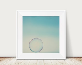 Rainbow Soap Bubble Photograph, Teal Nursery Decor, Abstract Circles Print