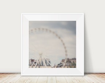 Paris print, square paris decor, Roue de Paris photograph, travel photography, wanderlust art, Paris ferris wheel photograph