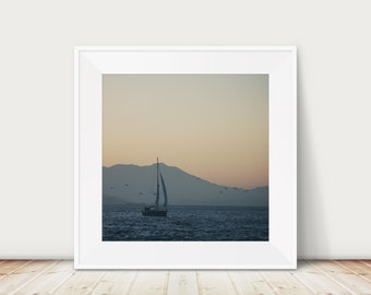 Pacific Ocean print, Birds in Flight print, San Francisco print, Sailing photograph, birds photograph, Ocean Sunset print, California decor