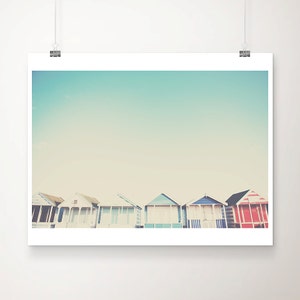 beach hut photograph, English beach print, seaside art, mint home decor, Southwold photography image 1
