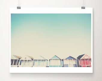 beach hut photograph, English beach print, seaside art, mint home decor, Southwold photography