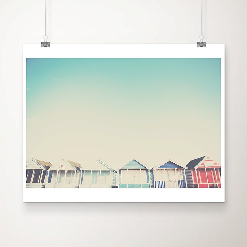 beach hut photograph, English beach print, seaside art, mint home decor, Southwold photography image 1