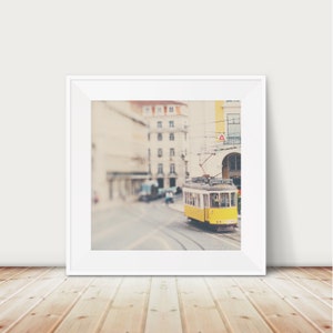 Lisbon photograph, Lisbon tram print, travel photography, Portugal photograph, yellow decor, urban print, square Lisbon print image 1