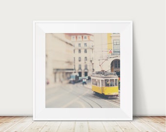 Lisbon photograph, Lisbon tram print, travel photography, Portugal photograph, yellow decor, urban print, square Lisbon print