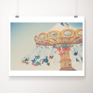 Fotografie von Santacruz, Karnevalschaukel, Karnevalsdekor, Kalifornien Foto, pastellfarbenes Dekor, Santacruz Boardwalk Druck, Kinderzimmerdekor