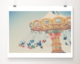 Santa Cruz photograph, carnival swing print, carnival decor, California photograph, pastel decor, Santa Cruz boardwalk print, nursery decor