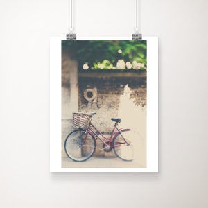 red bicycle photograph, Cambridge print, vertical bike print, Cambridge University, Cambridge photograph, England travel print