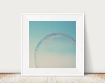 bubble photograph, mint decor, nursery wall art, bathroom decor, abstract art, ombre decor, circles print, large wall art