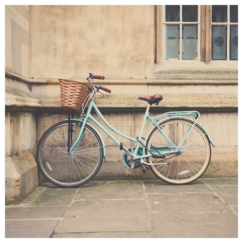 mint green bicycle photograph, Cambridge print, European travel art, large wall art image 2