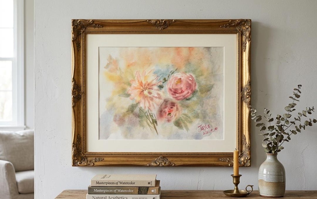 Original Watercolor Painting, Soft Pink Roses Peony Floral Art ...
