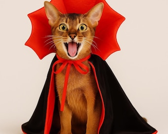 Halloween Pet Vampire Cape – Red Collar Costume for Small Dogs & Cats