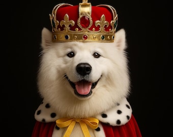 Costume da cane reale / Set mantello e corona da re per cani di grossa taglia • Abito di lusso per animali domestici • Mantello di velluto rosso • Costume da servizio fotografico per cani regale