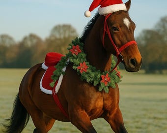 6PC Luxury Christmas Horse Costume Set – Festive Santa Outfit for Horses, Cozy Holiday Riding Gear