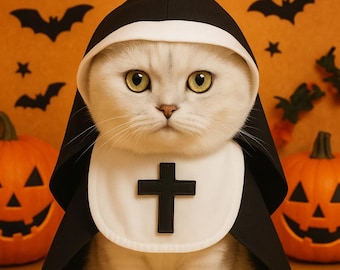 Funny Nun Costume for Cats and Small Dogs - Halloween Pet Outfit