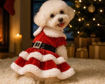 Kersthondenjurk | Hondenoutfit kerstman | Feestkostuum voor huisdieren | Schattige puppykerstkleding | Winterjurk voor huisdieren | Hondenkleding voor de kerstman