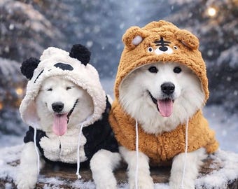 Large Dog Costume Hoodie | Panda & Tiger Dog Outfit | Warm Fleece Winter Clothes for Medium Large Dogs | Cute Funny Pet Clothing