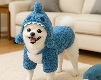 Disfraz de tiburón para perro / Sudadera con capucha de forro polar, para perros pequeños y medianos