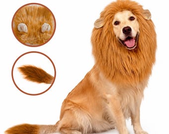 Dog Lion Mane Costume with Ears, Funny Pet Halloween Outfit for Large Dogs