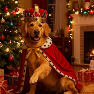Royal Dog Costume | King Cape & Crown Set for Large Dogs • Luxury Pet Outfit • Red Velvet Cloak • Regal Dog Photoshoot Costume image 2