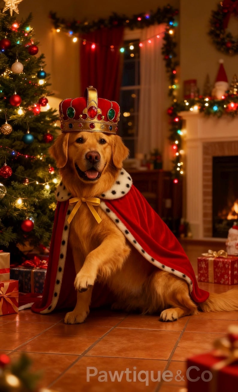 Royal Dog Costume | King Cape & Crown Set for Large Dogs • Luxury Pet Outfit • Red Velvet Cloak • Regal Dog Photoshoot Costume image 2