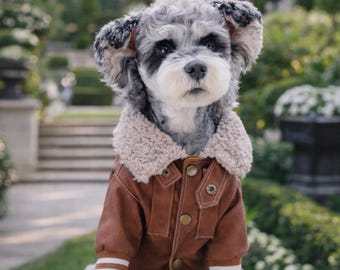 Stylish Fleece Lined Dog Jacket | Faux Leather Pet Coat for Small Dogs & Cats | Winter Warm Puppy Outfit