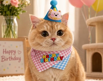 Pet verjaardag hoed en bandana set, hond kat verjaardag outfit, puppy kitten feestaccessoires, schattig huisdier verjaardag kostuum, foto rekwisieten cadeau