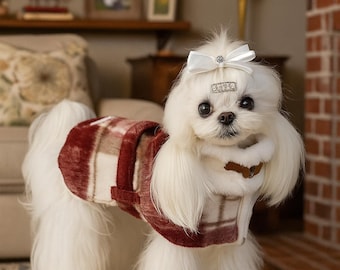 Princess Plaid Fleece Dog Christmas Coat | Warm Checkered Winter Jacket for New Year