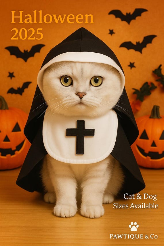 Funny Nun Costume for Cats and Small Dogs - Halloween Pet Outfit