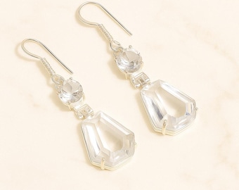 Handmade Sterling Silver Clear Quartz Dangle Earrings