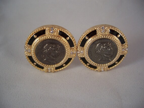Bold Swarovski Roman Medallion Earrings - image 2
