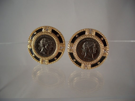 Bold Swarovski Roman Medallion Earrings - image 4